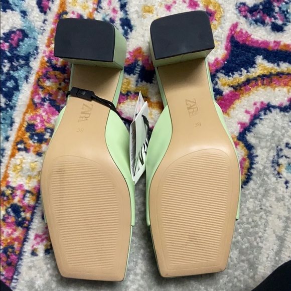 Zara leather green square toe slip on sandal - Picture 12 of 16